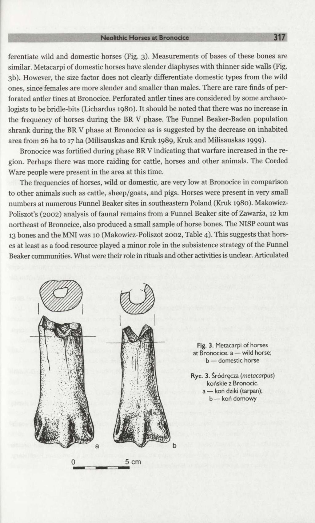 Neolithic Horses at Bronocice 317 ferentiate wild and domestic horses (Fig. 3). Measurements of bases of these bones are similar.