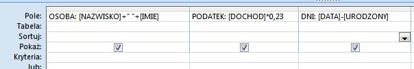 5. Pola obliczeniowe w kwerendach Wszystkie poprzednie kwerendy wyświetlały dane, które znajdują się konkretnych tabelach. Kwerendy mogą również tworzyć nowe kolumny tabel (pola) 5.1.