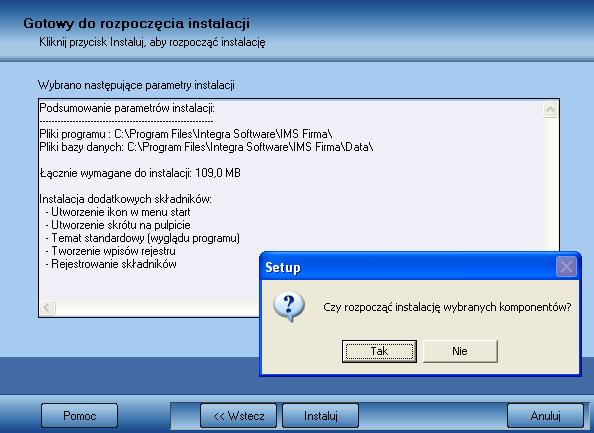 1.3 Proces instalacji plików programu W kolejnym etapie zostaną zainstalowanie pliki programu oraz bazy danych. W oknie Gotowy do rozpoczęcia instalacji (Rys.