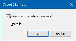 Rozdział 7 Funkcje narzędzi 219 Regulacja ostrości kamery 1. Wybierz przycisk Ostrość. Ukaże się dialog ostrości kamery. 2. Włącz włącznik obok opcji Włącz ręczną ostrość kamery. 3.