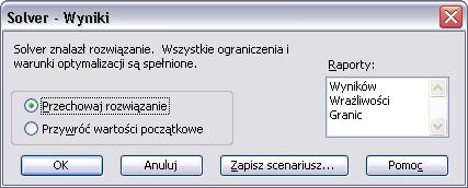 (i) W oknie Solver - Parametry kliknąć przycisk Rozwiąż W wyniku tej operacji wyświetlone