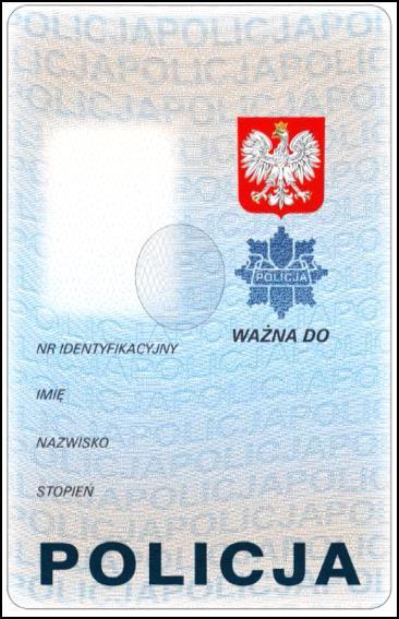 Wzór nr 5 LEGITYMACJA SŁUŻBOWA POLICJANTA Legitymacja służbowa policjanta ma formę spersonalizowanej karty identyfikacyjnej o wymiarach 85,6 53,98 0,76 mm, wykonanej wielowarstwowo z poliwęglanu.