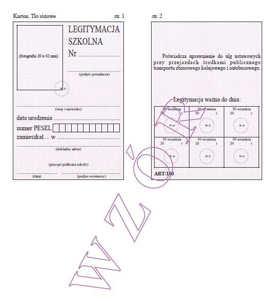 Wzór nr 38 LEGITYMACJA SZKOLNA DLA UCZNIÓW WSZYSTKICH TYPÓW SZKÓŁ ARTYSTYCZNYCH, Z