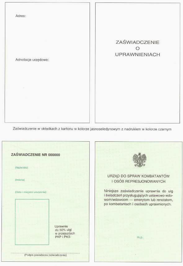 ZAŚWIADCZENIE O UPRAWNIENIACH WDOWY/WDOWCA PO KOMBATANCIE I OSOBIE UPRAWNIONEJ wystawione przez Urząd do Spraw Kombatantów i Osób Represjonowanych