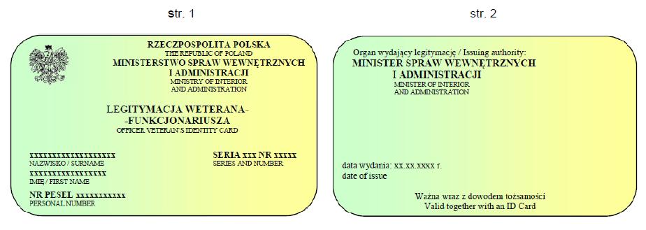 Wzór nr 63 LEGITYMACJA WETERANA POSZKODOWANEGO