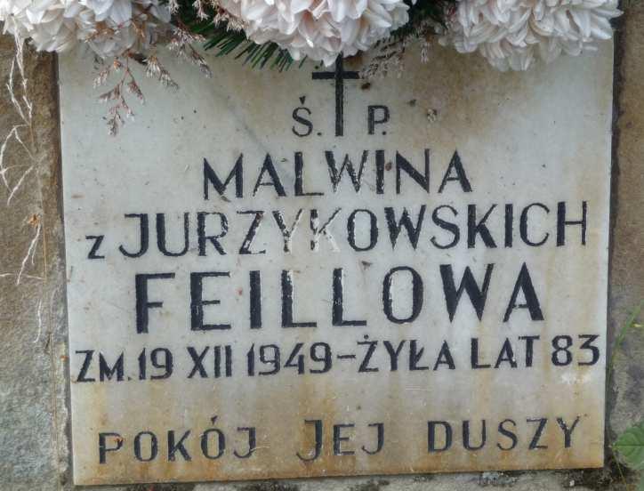 26 Wspomniana już na początku Malwina z domu Jurzykowska, seniorka rodu, która po wygnaniu z rodzinnego dworu do swej śmierci mieszkała w Krakowie, została pochowana w rodzinnym grobowcu na cmentarzu