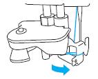 (1) dźwignia nawlekacza igły (1) igła (2) widełki (1) szczelina prowadnika nici (2) płytka prowadnika nici 14. Obetnij nić za pomocą obcinacza nici, znajdującego się po lewej stronie maszyny.