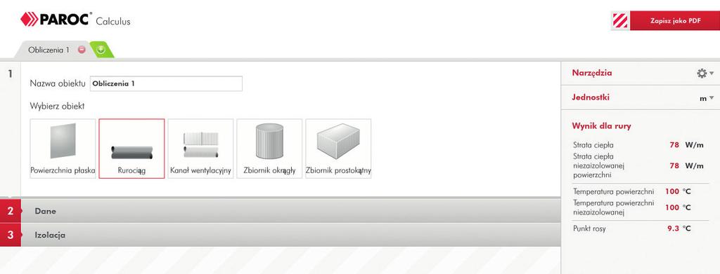 Informacje tu wpisane pojawią się na wydruku. Na początku należy wybrać obiekt, który chcemy zaizolować.