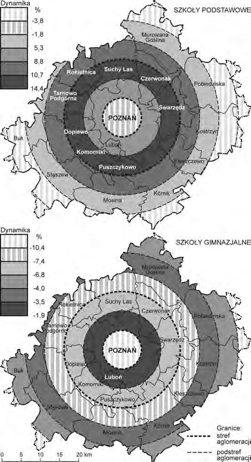 110 Konwersatorium Wiedzy o Mieście Podsumowując, zmiany liczby mieszkańców w poszczególnych strefach wynikały głównie z intensywnego rozwoju budownictwa mieszkaniowego oraz związanych z tym procesów