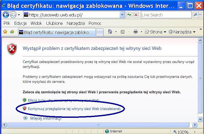 pl) na górze, z prawej strony, aktywny przycisk USOSweb, który przekieruje użytkownika na powitalną stronę systemu USOSweb Uniwersytetu w Białymstoku. Uwaga!