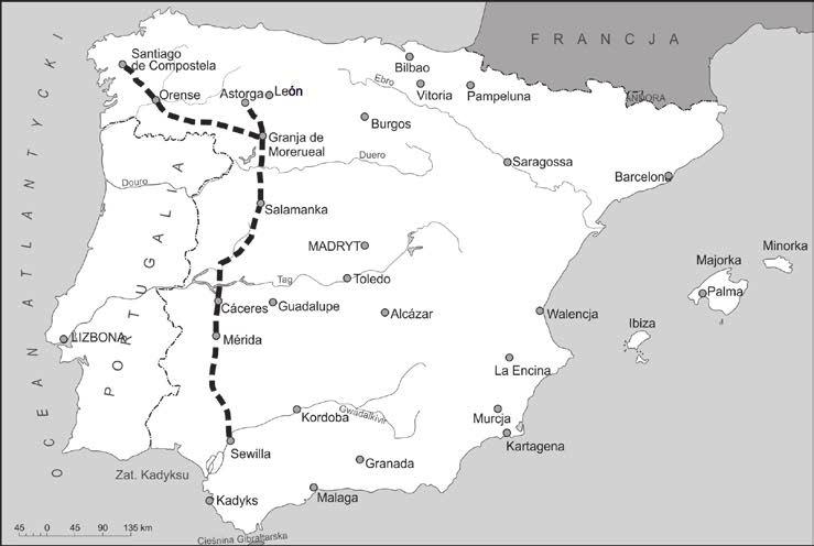 [114] Rafał Koszek Ryc. 1. Trasa Via de la Plata i Camino Sanabrés Źródło: opracowanie własne wybierana jest jednak trasa alternatywna, prowadząca do Santiago de Compostela szlakiem Camino Sanabrés.