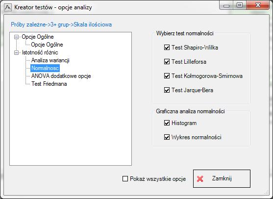 Po udzieleniu odpowiedzi na powyższe pytania, użytkownik musi jedynie wybrać zmienne i uruchomić analizę.