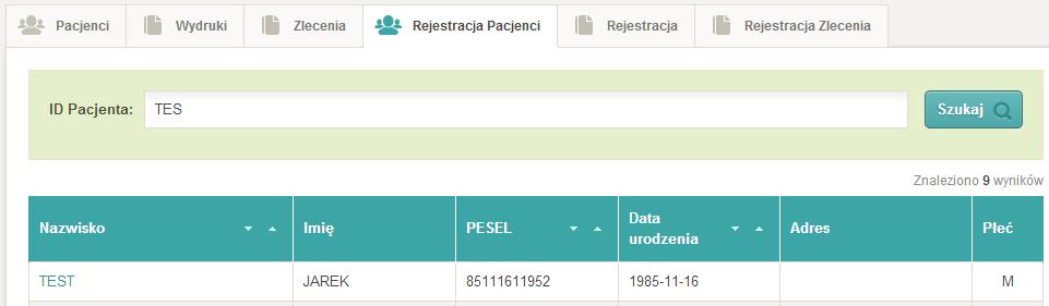 3. Rejestracja zleceń Do obsługi rejestracji zleceń służą zakładki Rejestracja Pacjenci, Rejestracja i Rejestracja Zlecenia.