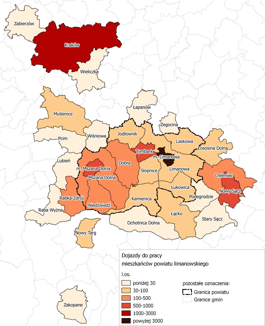 Dziennik Urzędowy Województwa Małopolskiego 39 dla powiatu limanowskiego Poz. 2103 Badanie to nie uwzględnia środka transportu, częstotliwości i czasu podróży osób dojeżdżających do pracy.