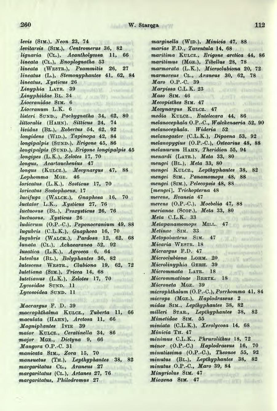 260 W. Staręga 2 levis (S i m.), Neon 2 3, 7 4 levitarsis (S im.), Gentromerus 3 6, 82 lignaria (Cl.), Acantholycosa, 6 6 lineata (Cl.), Enoplognatha 53 lineata ( W e s t r.