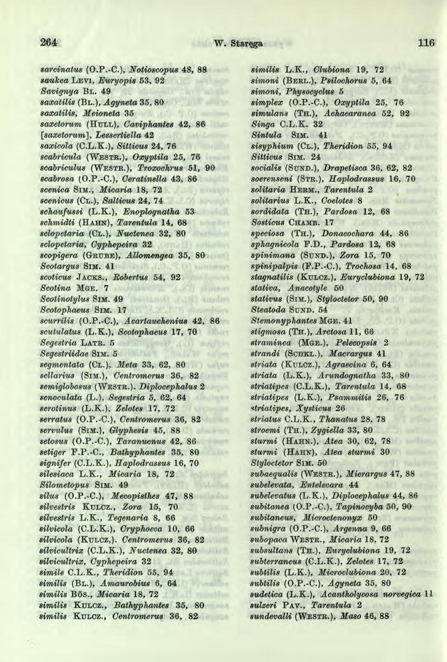 264 W. Staręga 6 sarcinatus (O.P.-C.), Notioscopus 48, 88 sauhea L e v i, Euryopis 5 3, 9 2 Savignya B l. 49 saxatilis (B l.