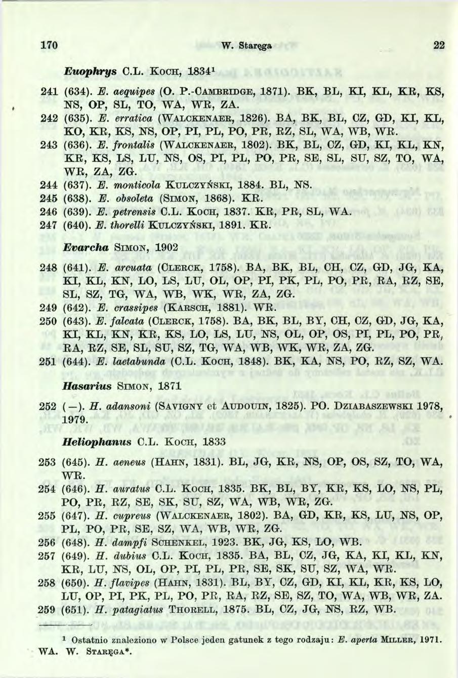 70 W. Staręga 22 E u oph rys C.L. K och, 834 24 (634). E. aeąuipes (O. P.-C a m b r id g e, 87). BK, BL, K I, KL, K R, KS, KS, OP, SL, TO, WA, W R, ZA. 242 (635). E. erratica (W a l c k e n a e r, 826).