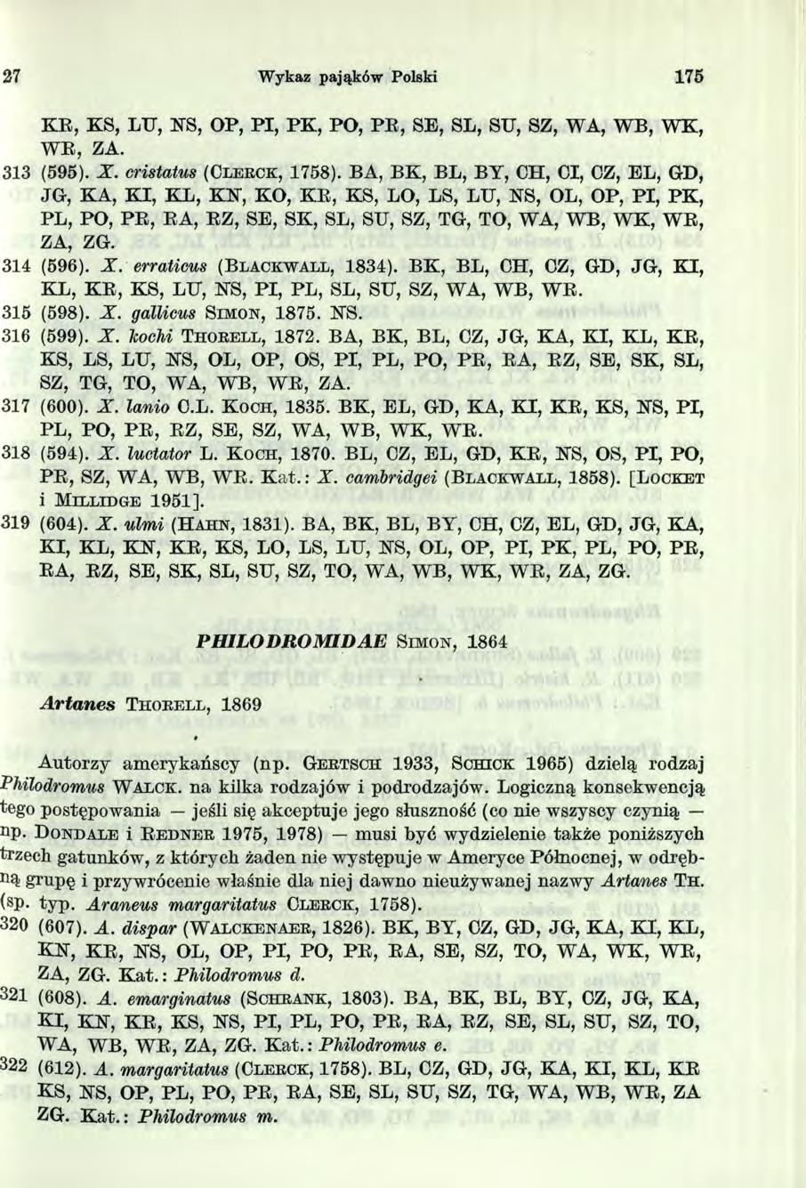 27 Wykaz pająków Polski 75 KR, KS, LU, KS, OP, P I, PK, PO, PR, SE, SL, SU, SZ, WA, WB, WK, WR, ZA. 33 (595). X. cristatus (Cl e k c k, 758).