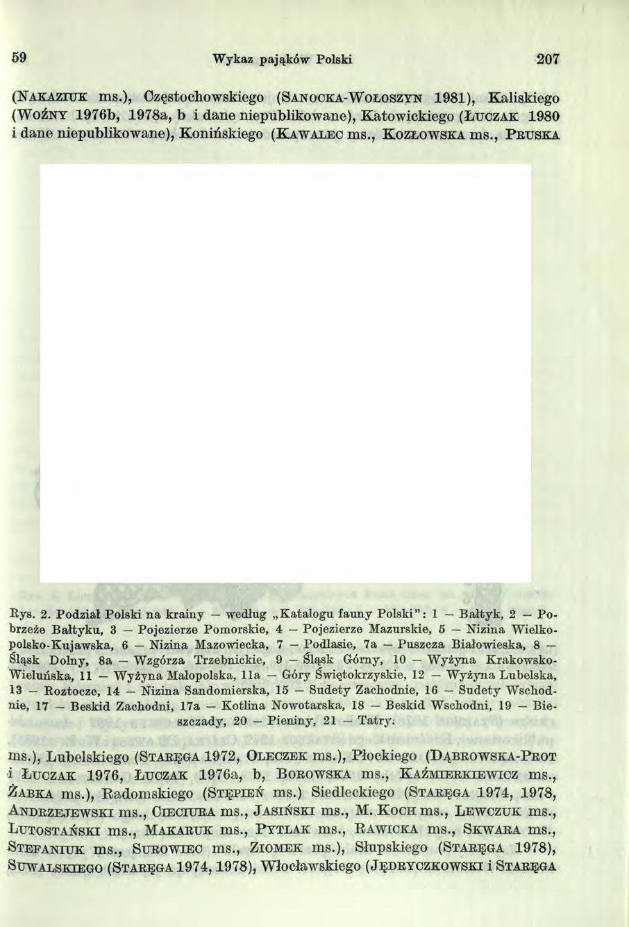 59 Wykaz pająków Polski 207 (N a k a z iu k ms.