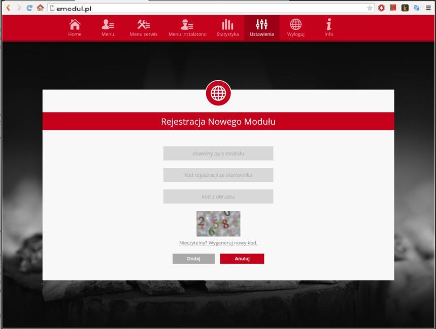 ST-550 zpid Po zalogowaniu się na swoje konto w zakładce Ustawienia wprowadzamy wygenerowany przez sterownik główny kod.