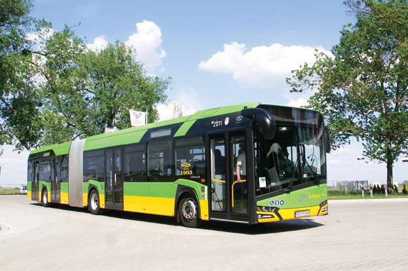 Najpopularniejszy autobus miejski w Polsce nowy Solaris Urbino w wersji przegubowej stałą wysokość prześwitu podłużnego bez względu na obciążenie pojazdu poprzez elektroniczny system kontroli poziomu