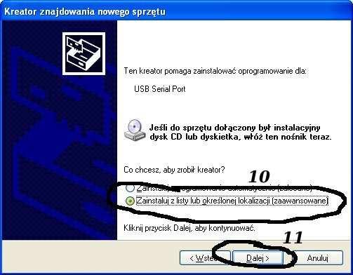 NaleŜy wybrać 3 opcje: Nie, nie tym razem Następnie wybieramy: Zainstaluj z listy lub określonej lokalizacji.