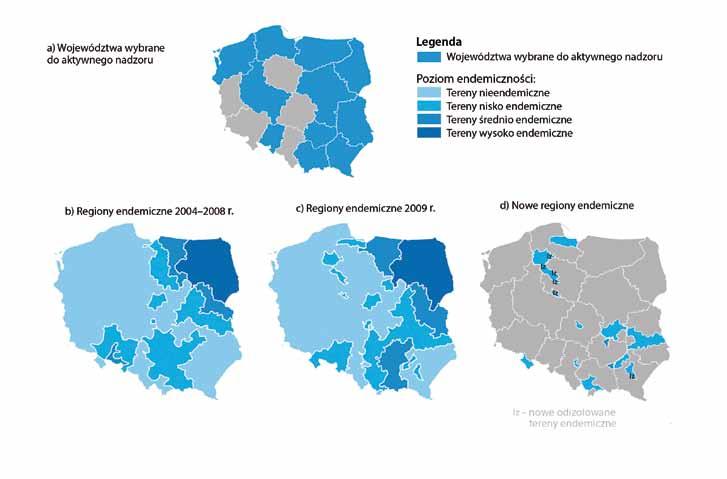 Ryc. 1. Ogniska endemiczne KZM w Polsce (opracowano na podstawie [2]).