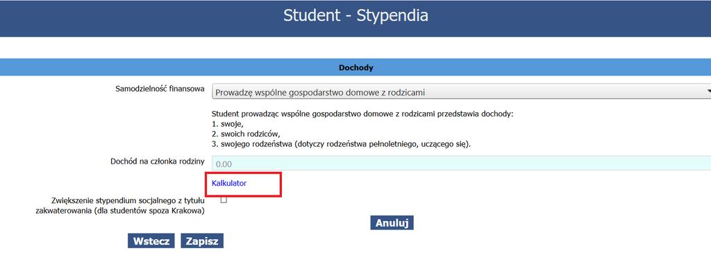 Po jej uruchomieniu wyświetli się w pierwszej kolejności formatka z danymi studenta. Dane osobowe studenta są automatycznie wypełnione przez system.
