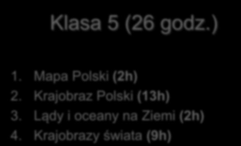 G Klasa 5 (26 godz.) Klasa 6 (26 godz.) 1. Mapa Polski (2h) 2. Krajobraz Polski (13h) 3.