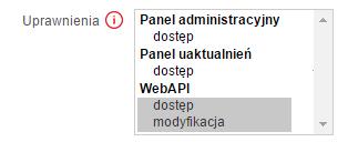 Włączenie usługi WebAPI (Konfiguracja ->Konfiguracja modułów -> API). 2.