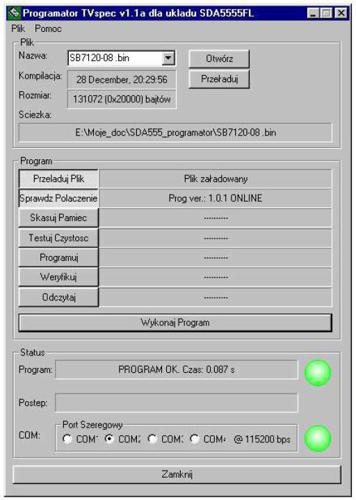 4. Program sterujący pod Windows Program Prog40.exe jest specjalnym programem którego zadaniem jest obsługa programatora TVSpec5555v3.