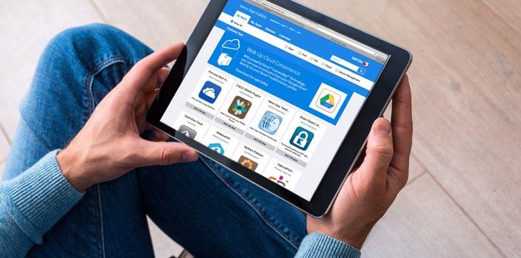 Gotowość do pracy z urządzeniami mobilnymi i chmurą Połączony personel w domu, w podróży lub w biurze wykonuje swoją pracę przy użyciu różnych urządzeń i wysyła lub pobiera dokumenty i informacje z