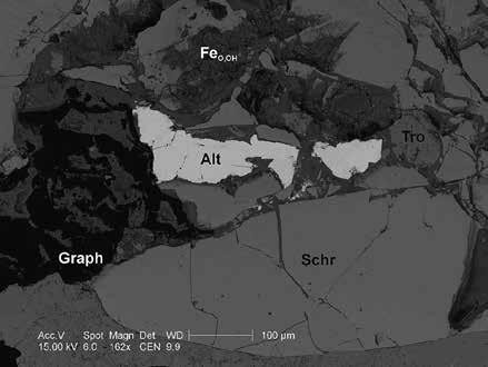 m) Rhabdite (Rha), a variety of schreibersite, eclosed in iron hydroxides of various water contents (Fe O,OH ), to the
