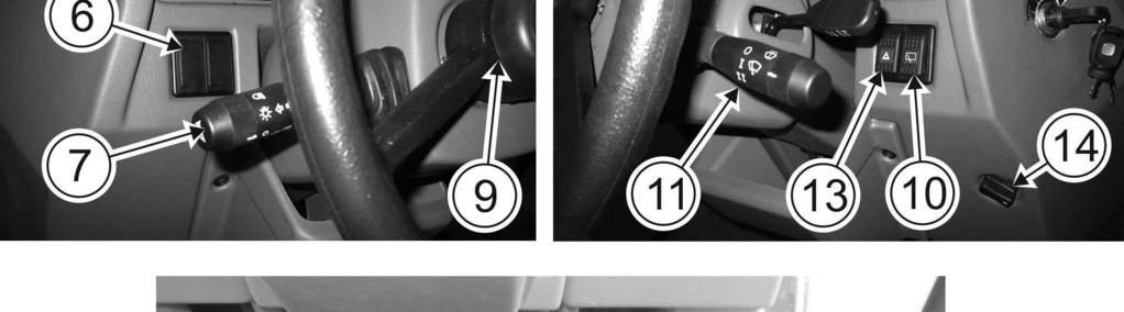 sygnału dźwiękowego; 8 - panel wskaźników; 9 - koło kierownicy; 10 - włącznik wycieraczki i spryskiwacza tylnej