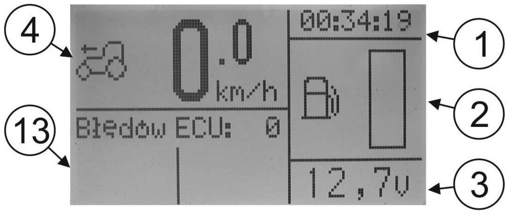 jazdy ciągnika (km/h) 7 - prędkość obrotowa tylnego WOM (obr/min) 8 - prędkość obrotowa przedniego WOM (obr/min) (opcja) Po 2-krotnym naciśnięciu na przycisk 2 (RYSUNEK 3.