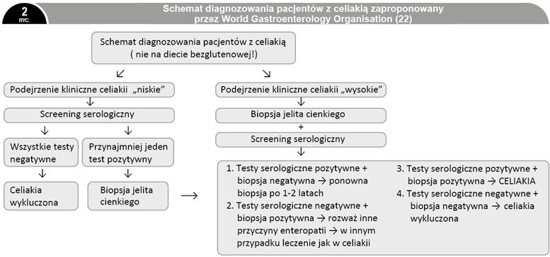 Według zaleceń Europejskiego Towarzystwa Gastroenterologii, Hepatologii i Żywienia Dzieci u dzieci i młodzieży z objawami klinicznymi charakterystycznymi dla celiakii można rozważyć odstąpienie od