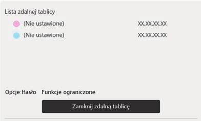 3. Używanie zdalnej tablicy do udostępniania ekranu Sprawdzanie informacji o zdalnej tablicy Po dotknięciu ikony Udostępnij podczas sesji zdalnej tablicy można sprawdzić informacje na temat urządzeń
