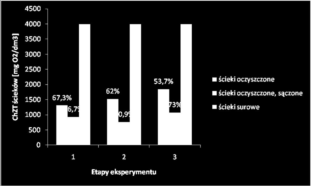 WYNIKI BADAÑ Efektywnoœæ oczyszczania œcieków zmienia³a siê wraz z zastosowanym obci¹ eniem reaktora.