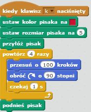 Mamy klocek: podnieś pisak. Umieścimy go pod naszymi klockami.