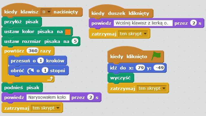 Jest on nam niezbędny, gdyż przekazuje nam instrukcję, co musimy zrobić, aby duszek narysował nam okrąg.