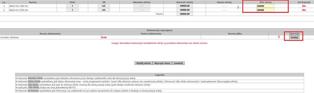 Złożenie wymaganego dokumentu - Formularz ofertowy (2) Następnie należy kliknąć w