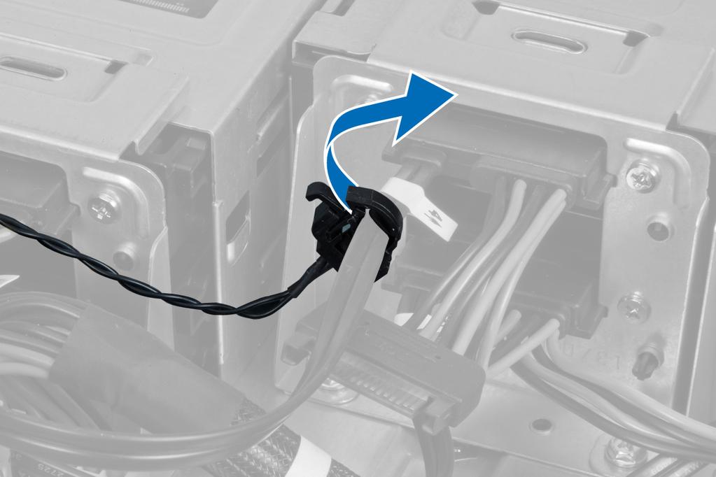 Instalowanie czujnika temperatury dysku twardego 1. Podłącz kabel czujnika temperatury dysku twardego do płyty systemowej. 2. Poprowadź kabel czujnika temperatury dysku twardego w ramie montażowej. 3.