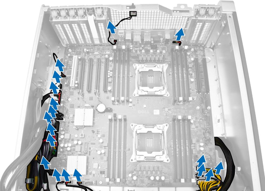 31. zwornik hasła 32. złącze wentylatora dysku twardego 33. złącza SATA 34. złącze USB 3.0 panelu przedniego 35. złącze wentylatora CPU1 36. złącze panelu przedniego 37.