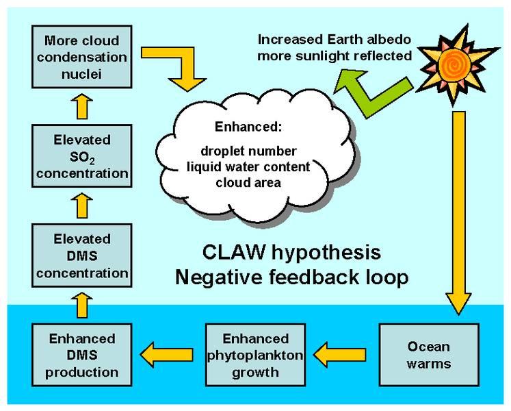 Klimat Ziemi Hipoteza CLAW (RJ Charlson, J Lovelock, M Andreae, SGWarren) Między ekosystemami oceanicznymi a klimatem występuje pętla negatywnego sprzężenia zwrotnego.