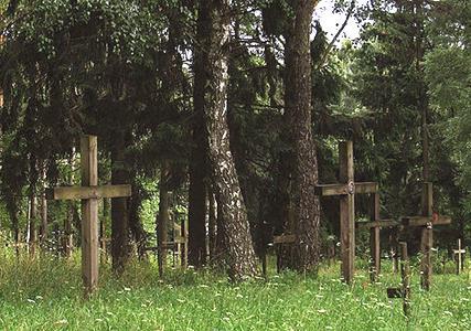 61. Kuropaty. Zbiorowe mogiły pomordowanych. Fot. Andriej Kuzniecyk. Niewiele wiadomo, w jaki sposób i w jakich okolicznościach dokonano egzekucji. Nie wiemy jak zginął pchor.