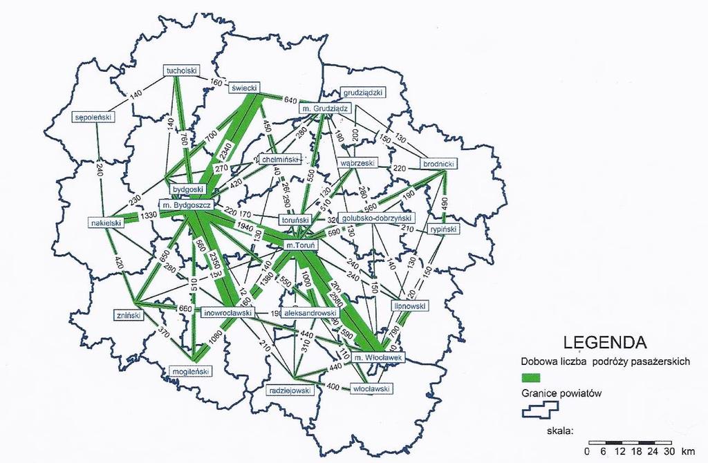 tego ruchu występuje na ciągach komunikacyjnych: Grudziądz Toruń, Grudziądz Bydgoszcz i w relacjach dalszych, m.in. do Poznania i Gdańska, a także Malborka, czy Iławy.