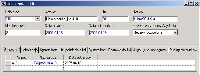 System IFS Applications TM 237 rzone jest zlecenie produkcyjne dla pozycji.