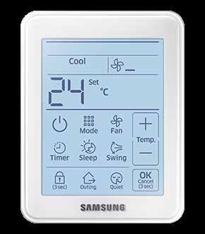 wentylatora, kierunek nawiewu powietrza, kasowanie alarmu filtra, wyświetlanie błędów; nastawa czasu pracy jednostki - timer; limit górnej i dolnej temperatury; wbudowany czujnik temperatury; blokada
