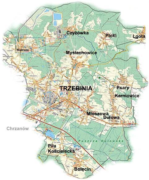Lokalizacja pomników przyrody w gminie Trzebinia Lipa drobnolistna (6) Lipa drobnolistna (1) Kasztanowiec zwyczajny (1)