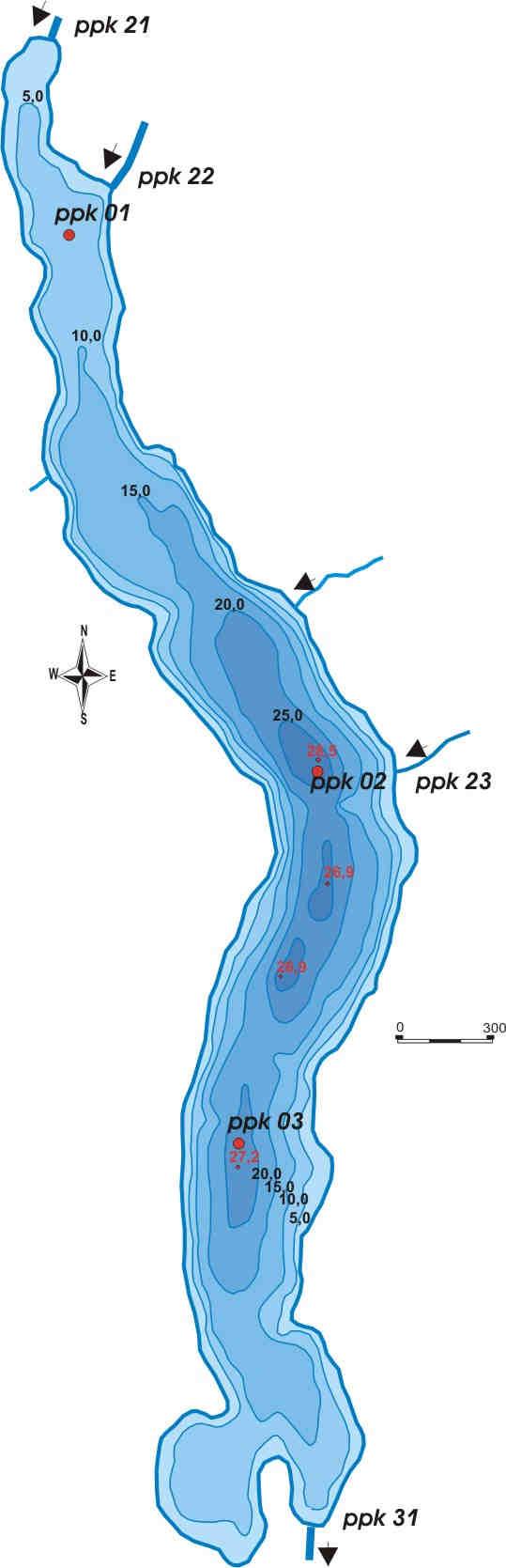 11 5. CHARAKTERYSTYKA JAKOŚCI WÓD JEZIORA WOLSKIEGO W 2003 ROKU 5.1. STANOWISKA POMIAROWO-KONTROLNE W 2003 roku jezioro Wolskie badane było analogicznie jak w poprzednich latach na trzech stanowiskach pomiarowo-kontrolnych.